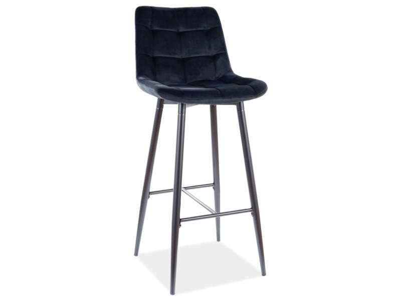 Amara half-height bar stool in black velvet fabric with metal frame 