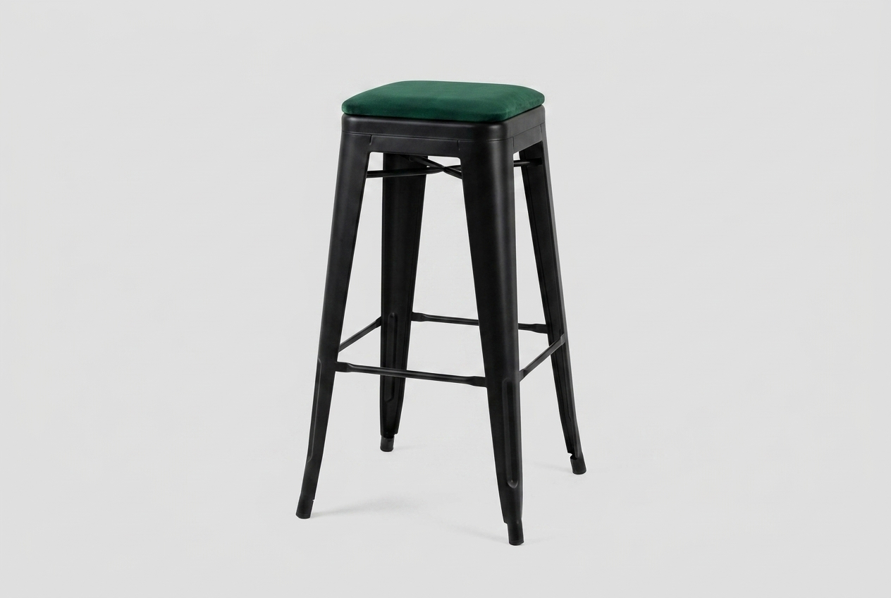 Steel velour bar stool with seat cushion