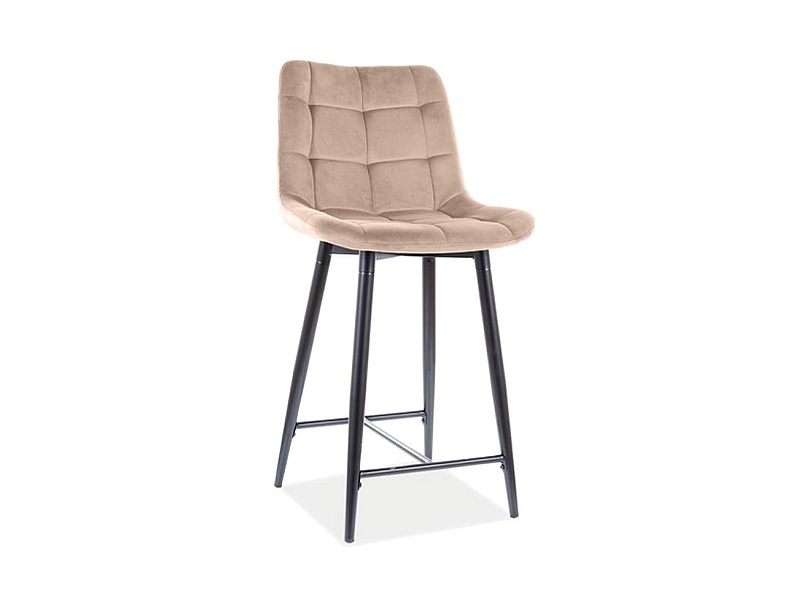 Amara half-height bar stool in beige velvet fabric with metal frame 